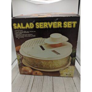 Vintage Manual Food Processor With Bowl Tongs Plate Kidney Servers Beige Clear
